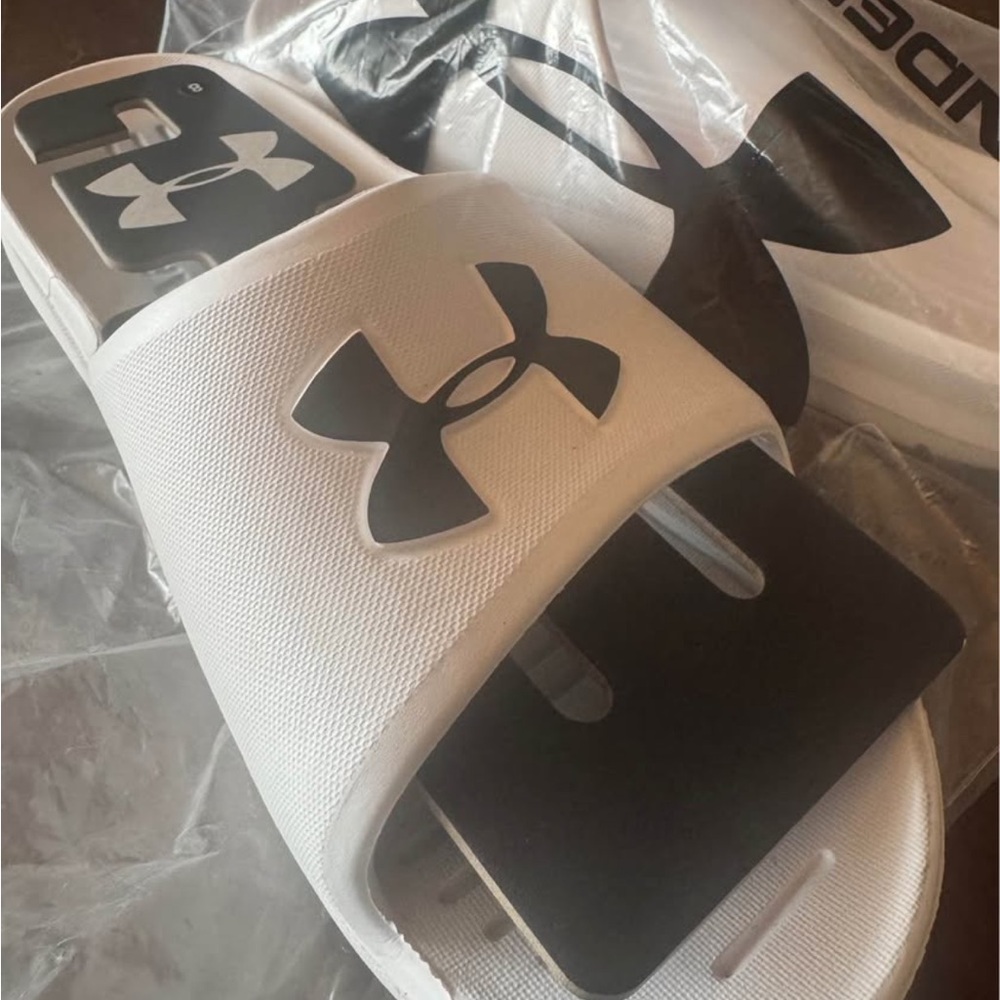 Under Armour White and Black Slide Sandals